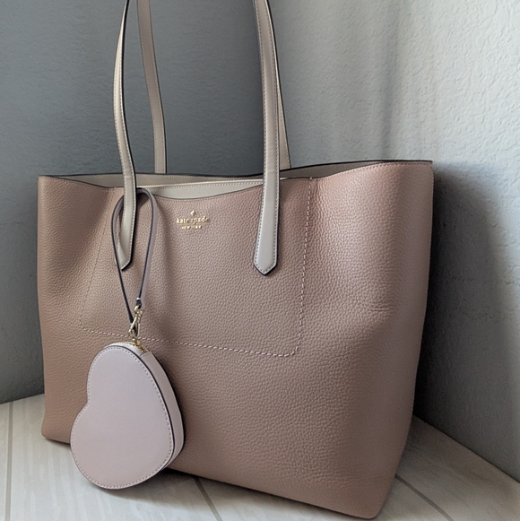 NWT Kate Spade KN624 Cece Pebbled Leather Large Tote Set In Milk Tea Multi - Picture 2 of 4